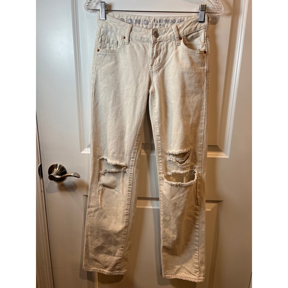 S.O.N.G. Womens Boyfriend Jeans Distressed Low Rise Cream Size 00/23